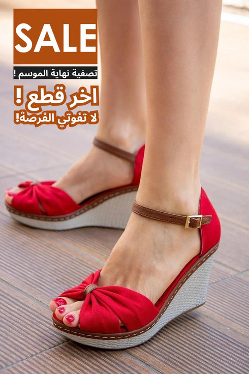 صندل كعب روكي باللون الأحمر